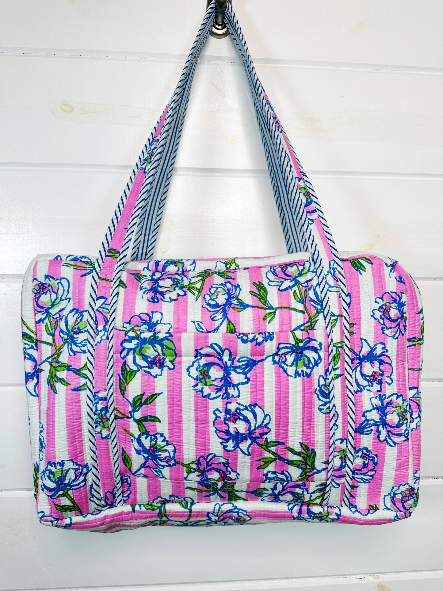 Handmade Quilted Bag - Peony Pink Stripe