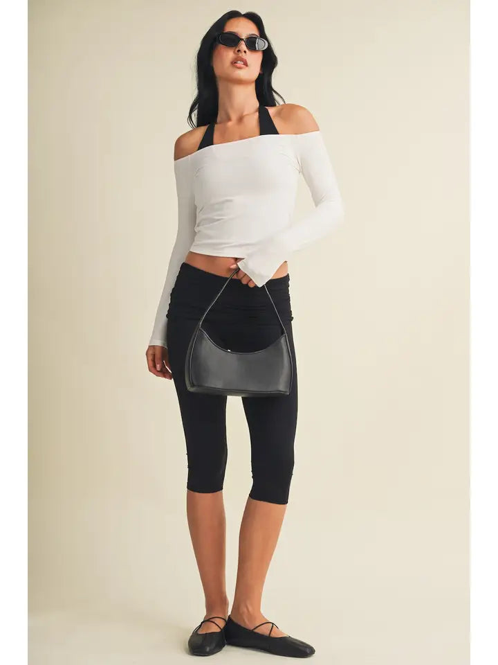 Knit off shoulder long sleeve top