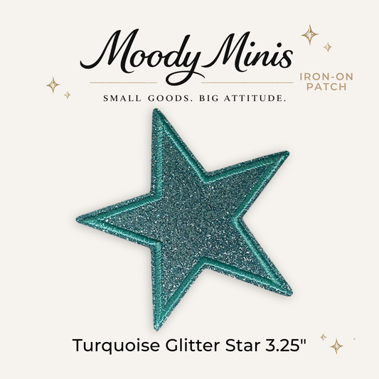Turquoise Glitter Star Embroidered Patch