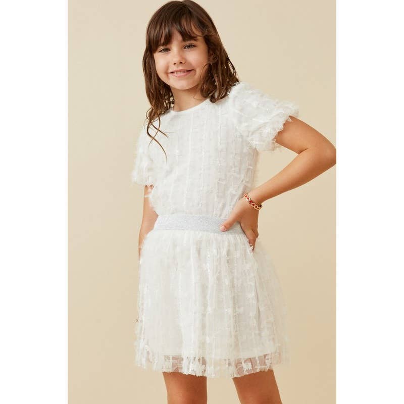 Girls Flocked Ribbon Ruffled Mesh Skirt