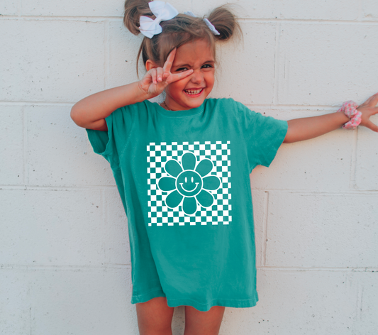 YOUTH Retro Daisy Smiley Checker Graphic Tee
