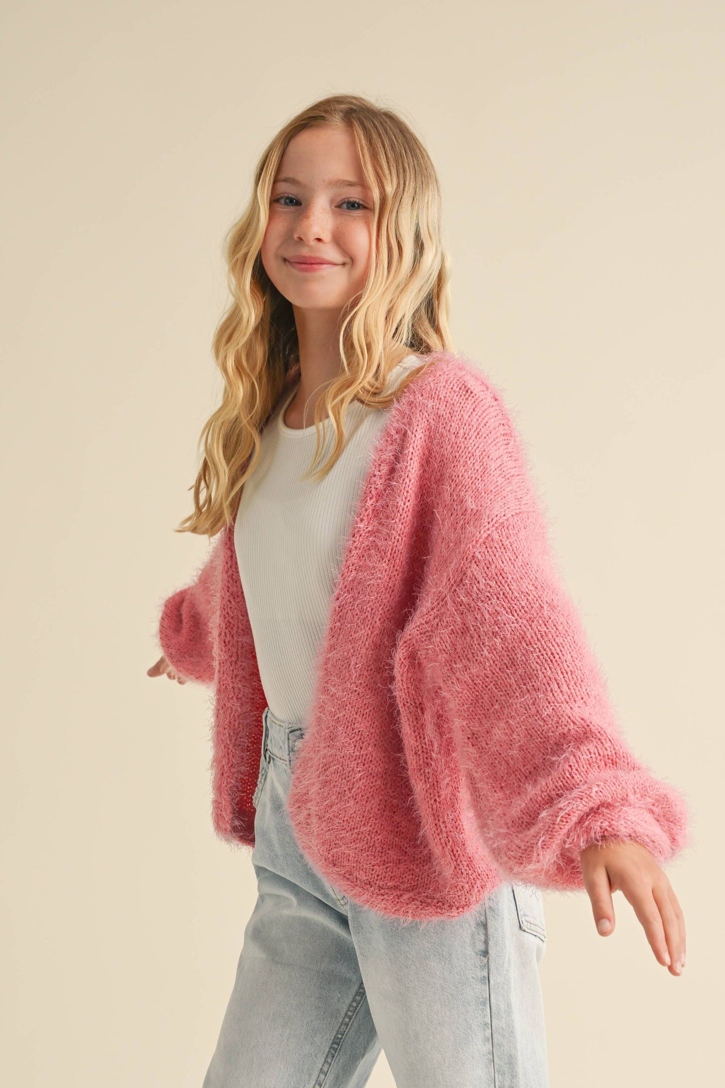 TWEEN GIRLS BILLOW SLEEVE CARDIGAN