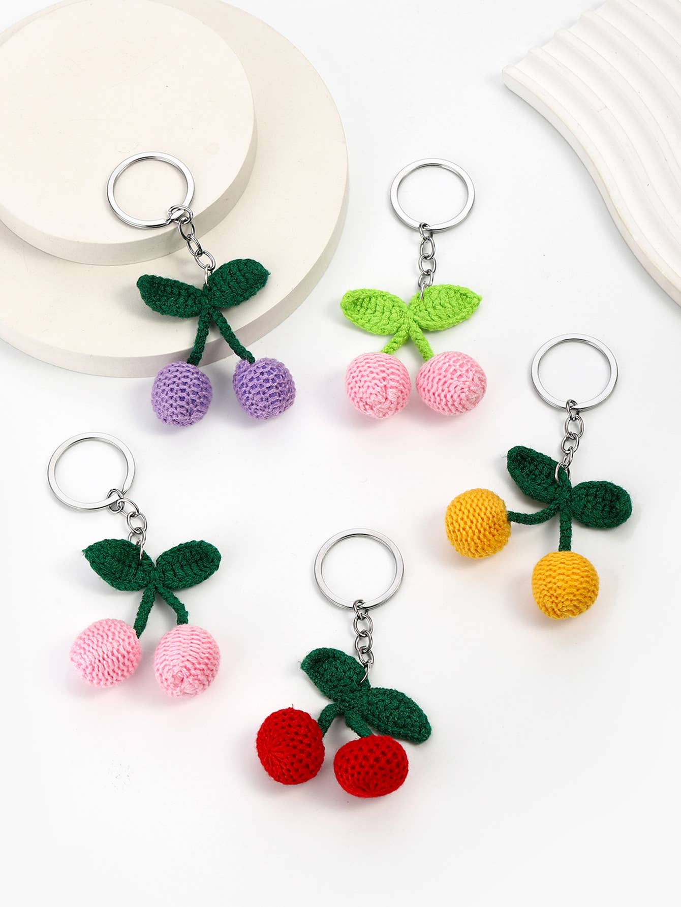 Cute Knitted Cherry Keychain Bag Pendant