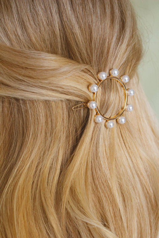 Cleo Gold Circle Pearl Barrette Clip