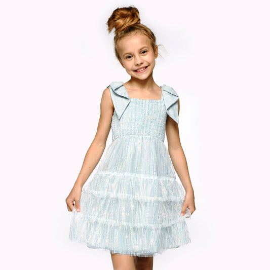 SEQUIN TIERED BABY DOLL DRESS WITH BOW STRAPS