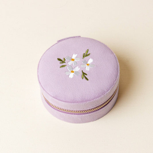 Round Velvet Jewelry Case-Floral Lilac