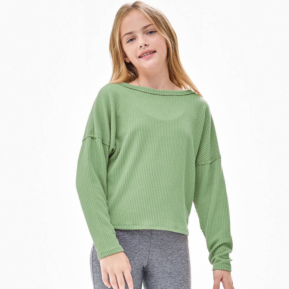 Embossed Rib Boat Neck Pullover Top