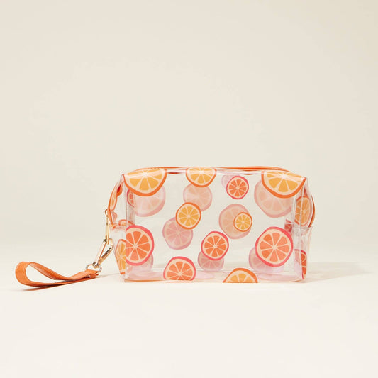 Clear Fruit-Printed Cosmetic Bags with Wrist Strap