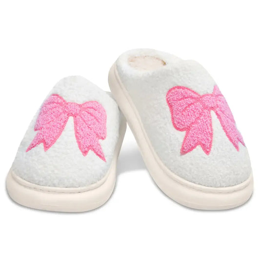 White Cozy Bows Slippers