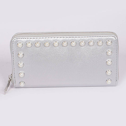 Pearl Studded Zipper Wallet