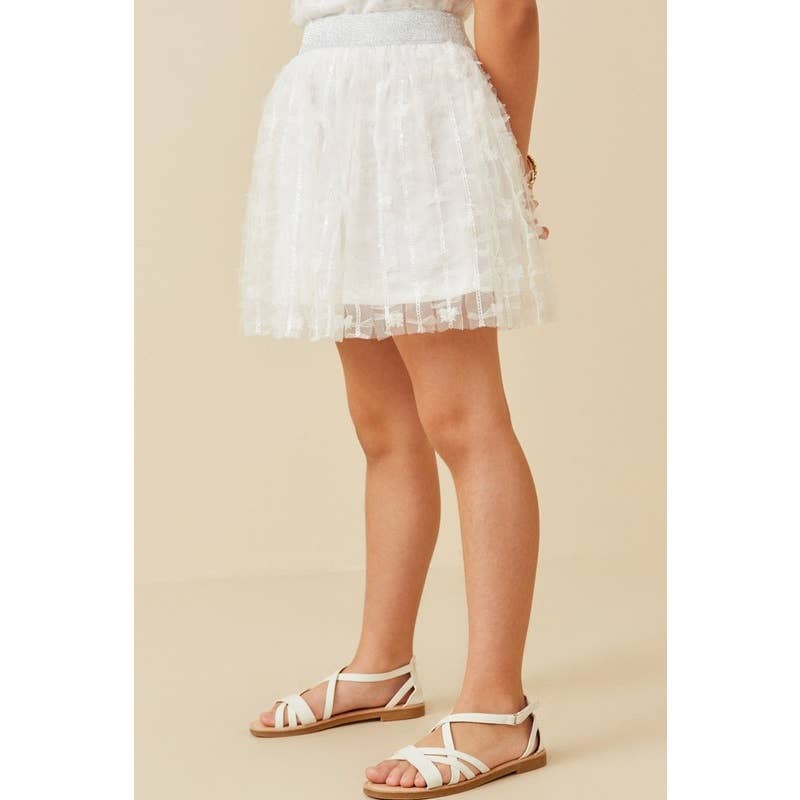 Girls Flocked Ribbon Ruffled Mesh Skirt