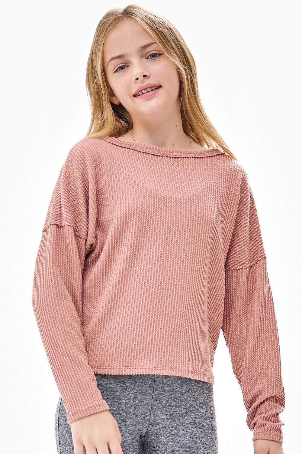 Embossed Rib Boat Neck Pullover Top