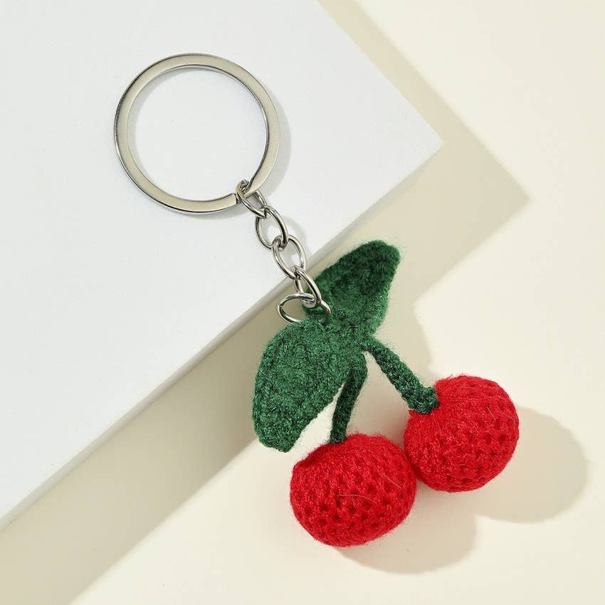 Cute Knitted Cherry Keychain Bag Pendant