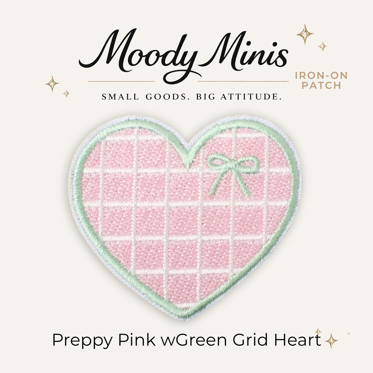 Preppy Pink w/Green Grid Heart Embroidered Patch