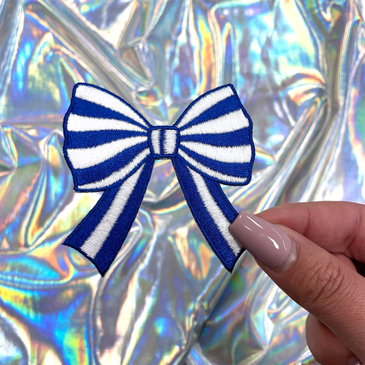 Royal Blue Striped Coquette Bow Patch