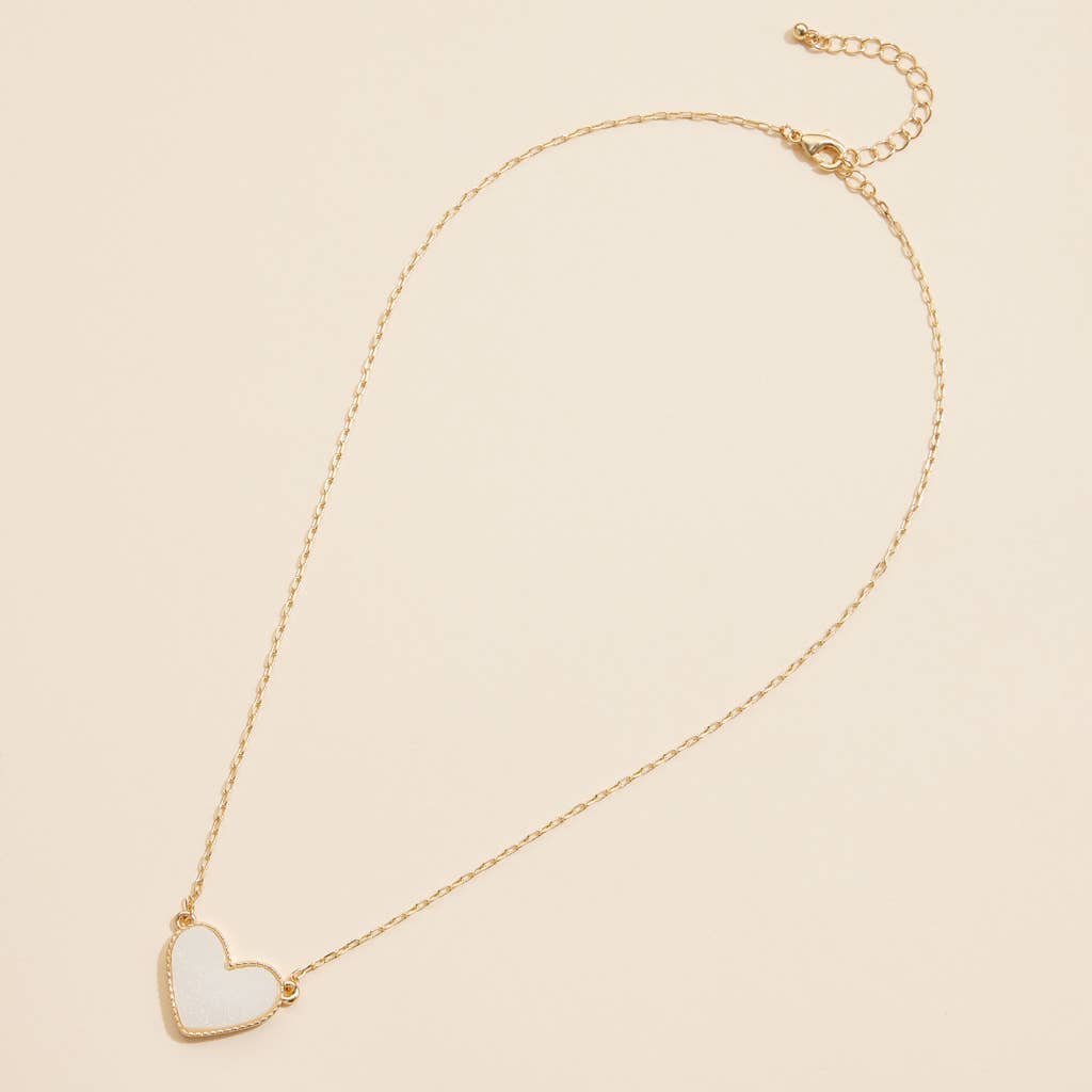 Heart Druzy Stone Charm Short Necklace