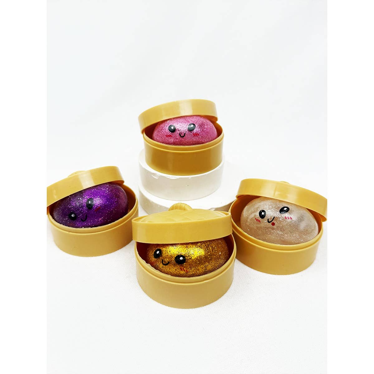 Mini Glitter Dumpling Squishy with Steamer