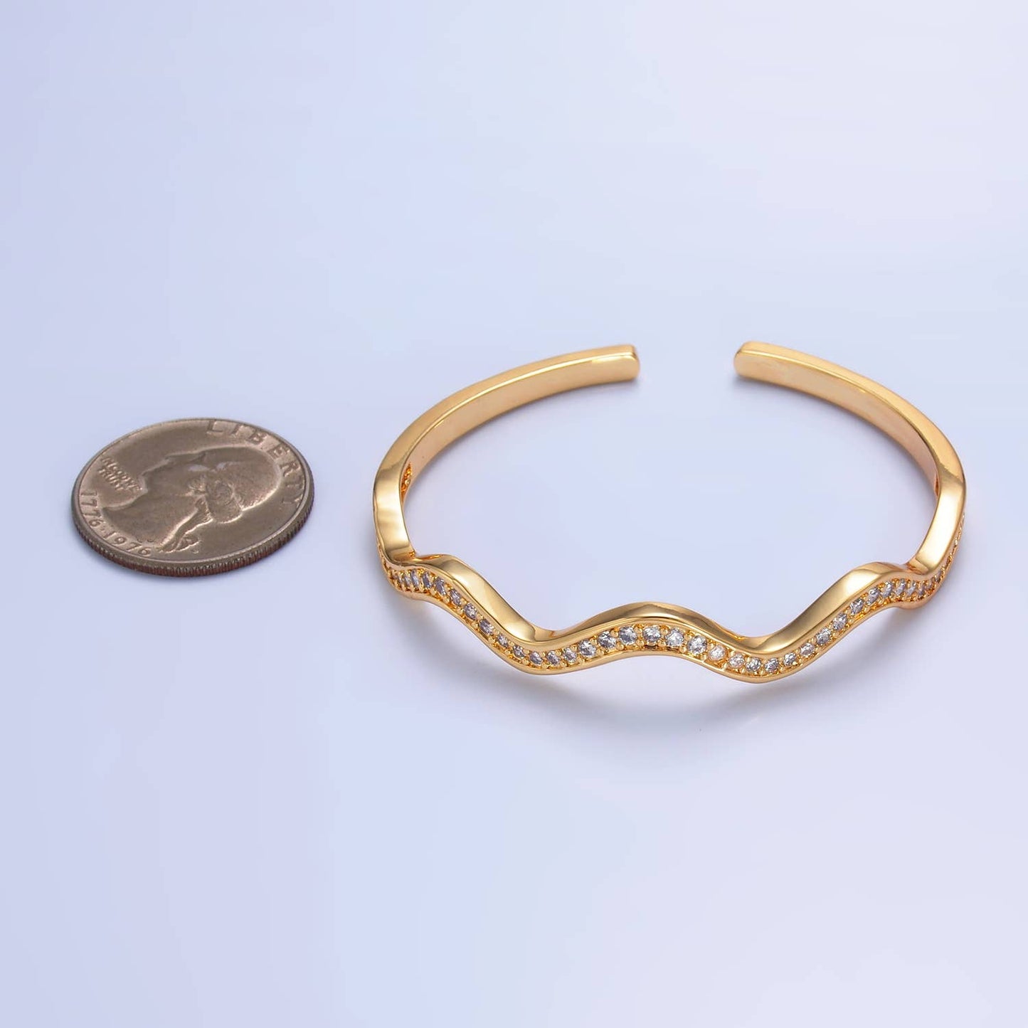 24K Gold Filled CZ Paved Wavy Cuff Bracelet