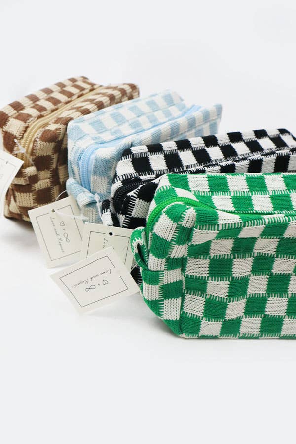 Checkered Knitted Cosmetic Bag