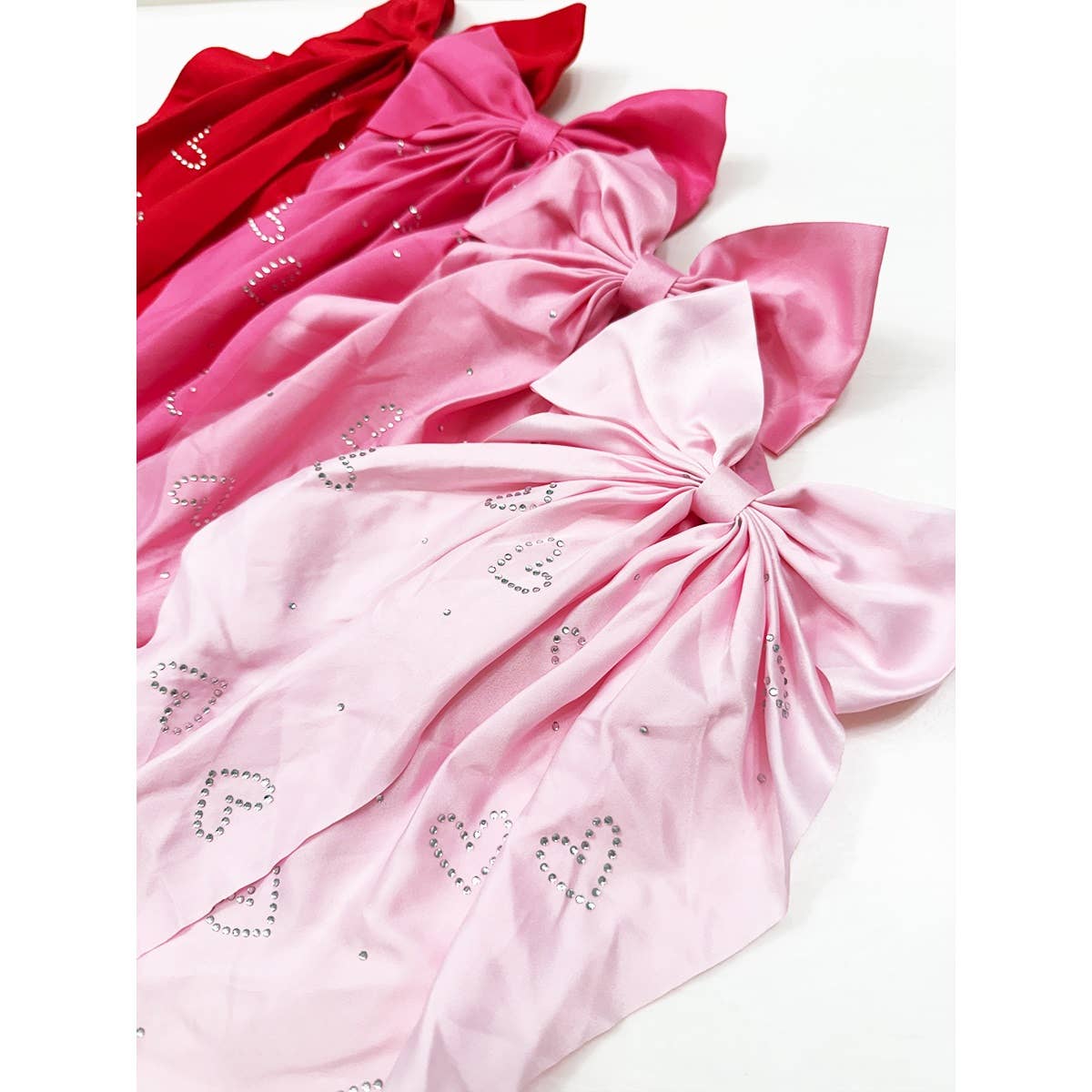 Pink Shades Satin Bow with Heart Rhinestone Detail