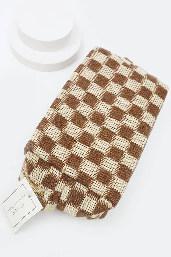 Checkered Knitted Cosmetic Bag