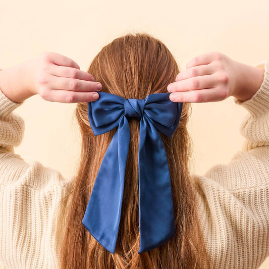 Satin Hair Bow- Navy