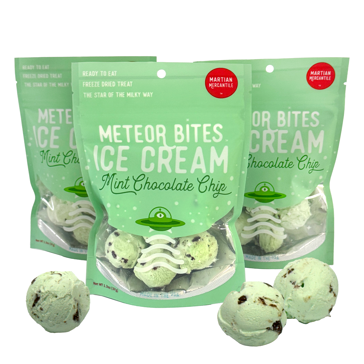 Meteor Bites 
Freeze-Dried Ice Cream: Mint Chocolate chip