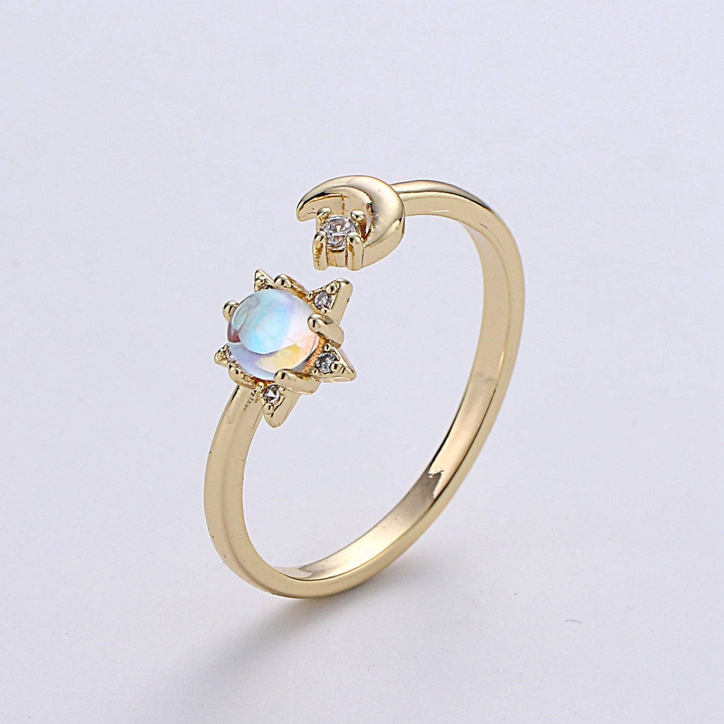 Gold Plated Crescent Moon Adjustable Ring R087