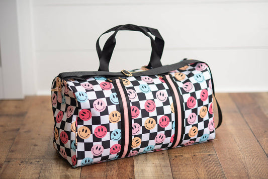 Kids Smiley Face Checkered Weekender Dance Travel Bag