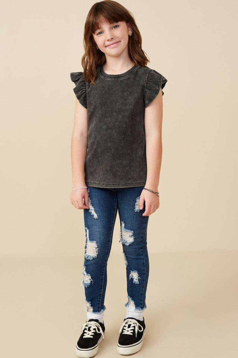 Girls Washed Ribbed Flutter Sleeve Knit Tank