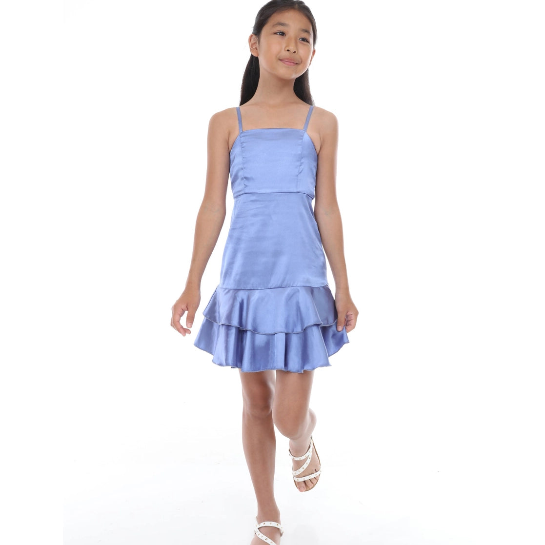 sateen double flounce dress