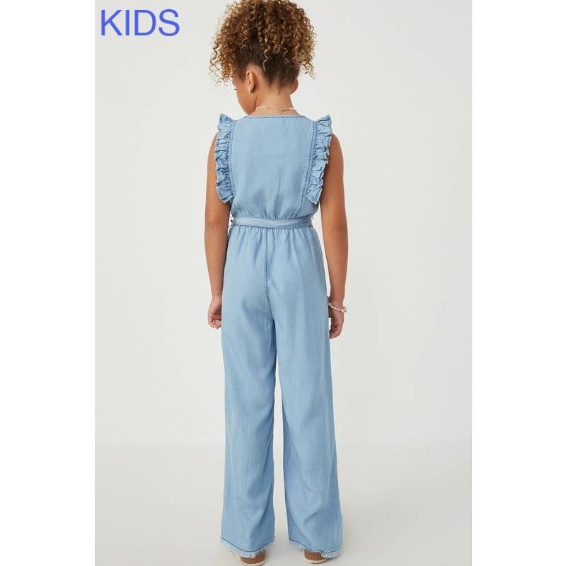 Girls Tencel Buttoned Ruffle Tank Wideleg Jumpsuit