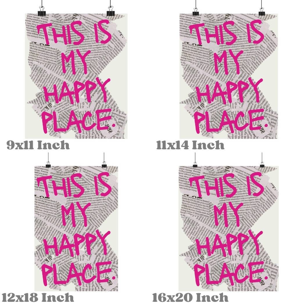 This Is My Happy Place Pink Retro Newspaper Wall Art Prints