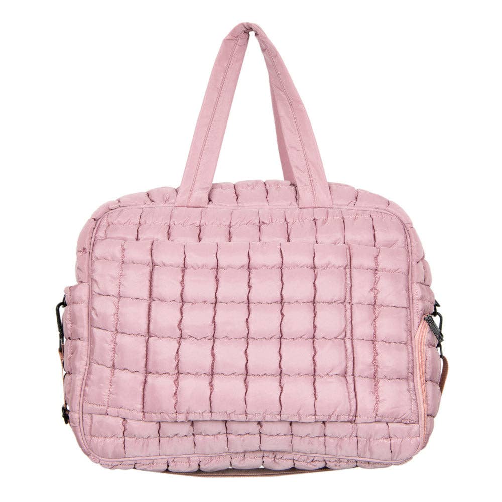 Mauve Quilted Duffel Weekender Bag for Women