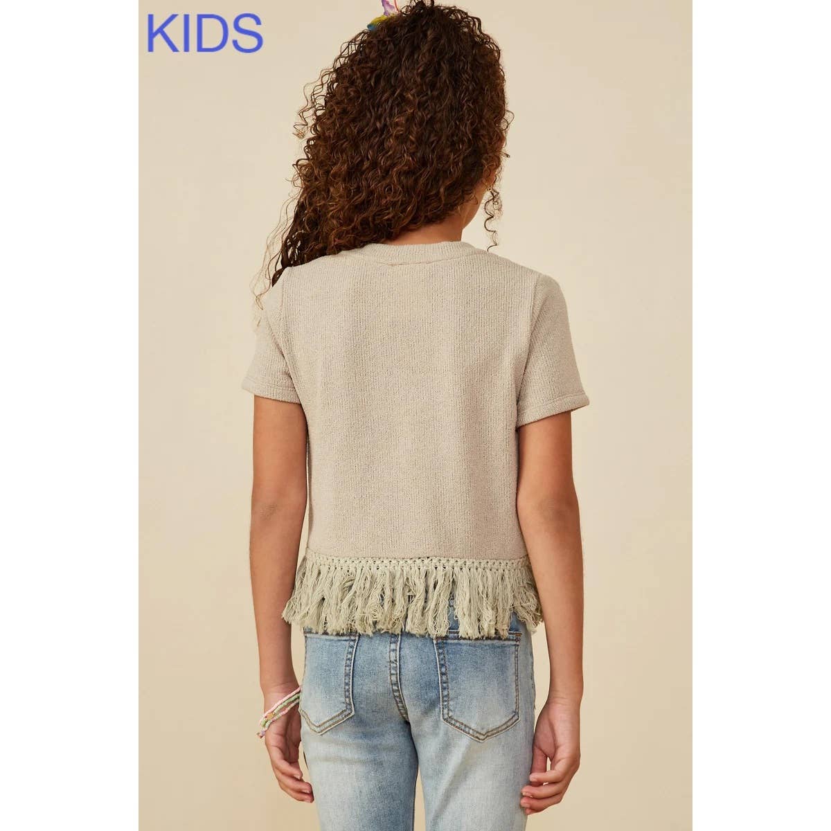 Girls Fringed Tassel Hem Textured Knit Top