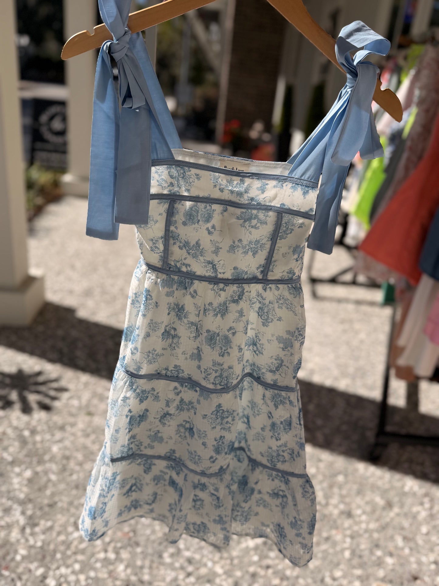 Shoulder Tie Blue Floral Maxi