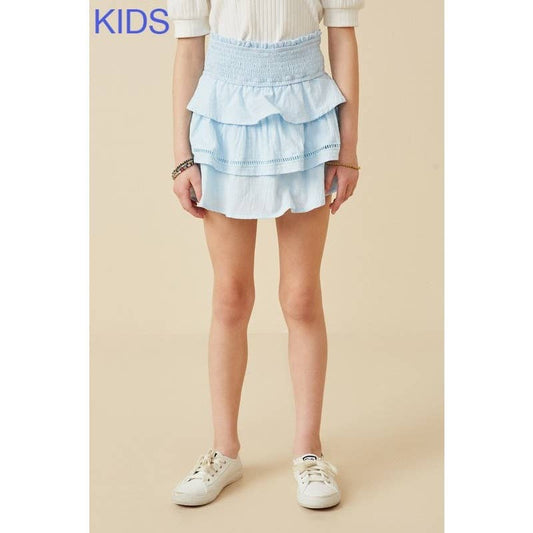 Girls Crochet Trimmed Smocked Layered Skirt