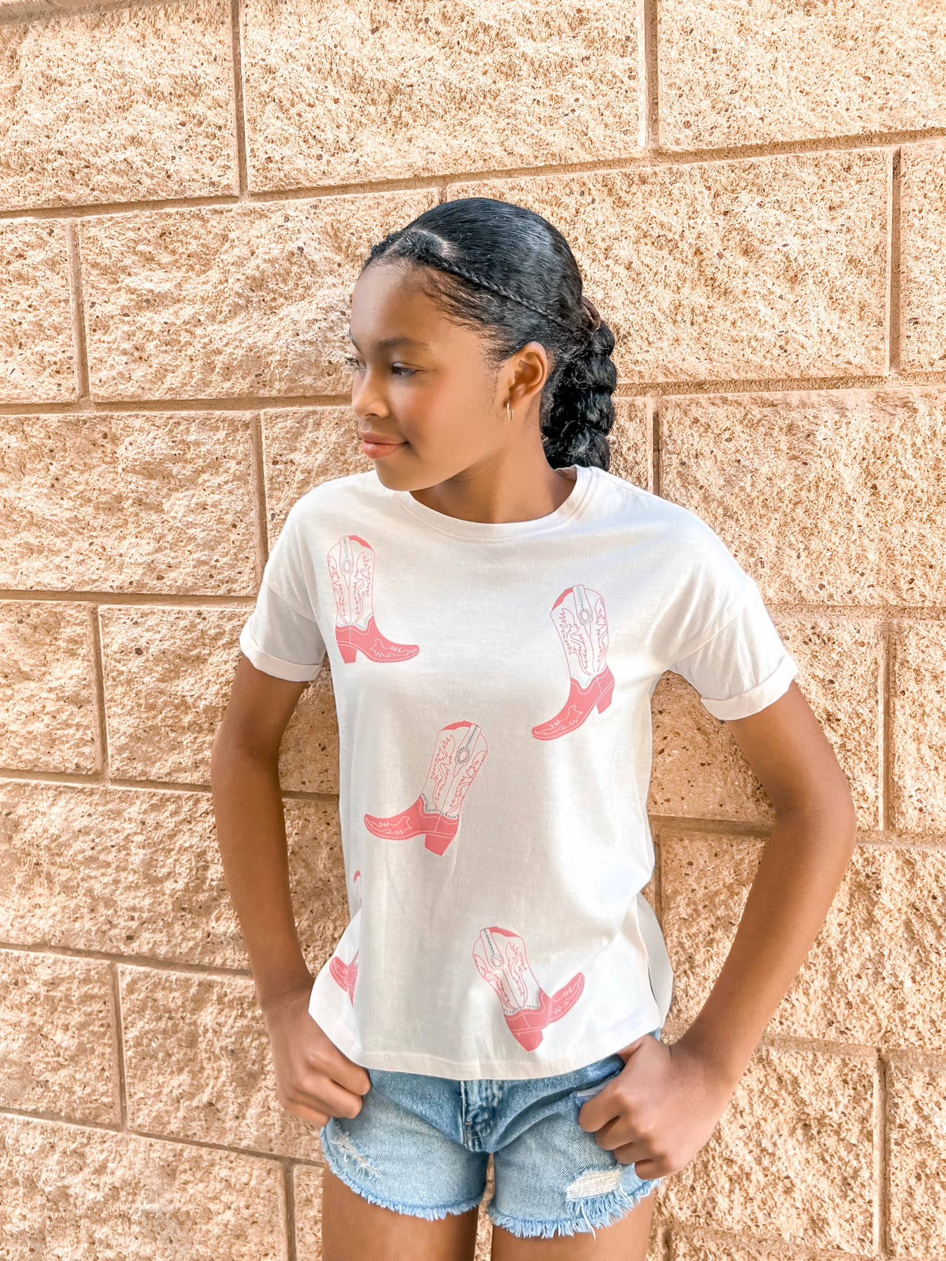 Cowboy Boot Rhinestone Tween girls Graphic Tee