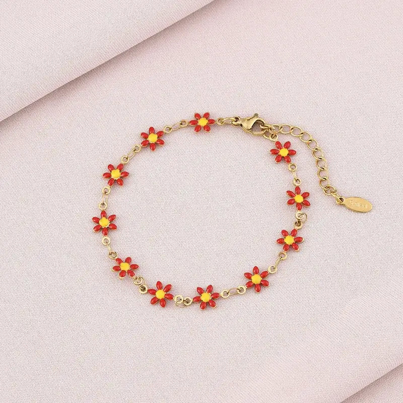 Flower Daisy Chain Adjustable Bracelet Stainless Steel