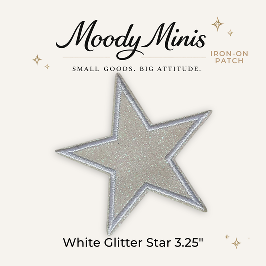 White Glitter Star Embroidered Patch