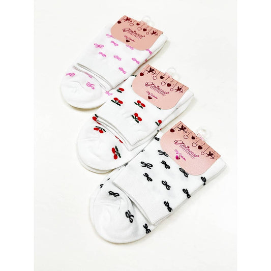 Bow and Cherry Print Everyday Socks