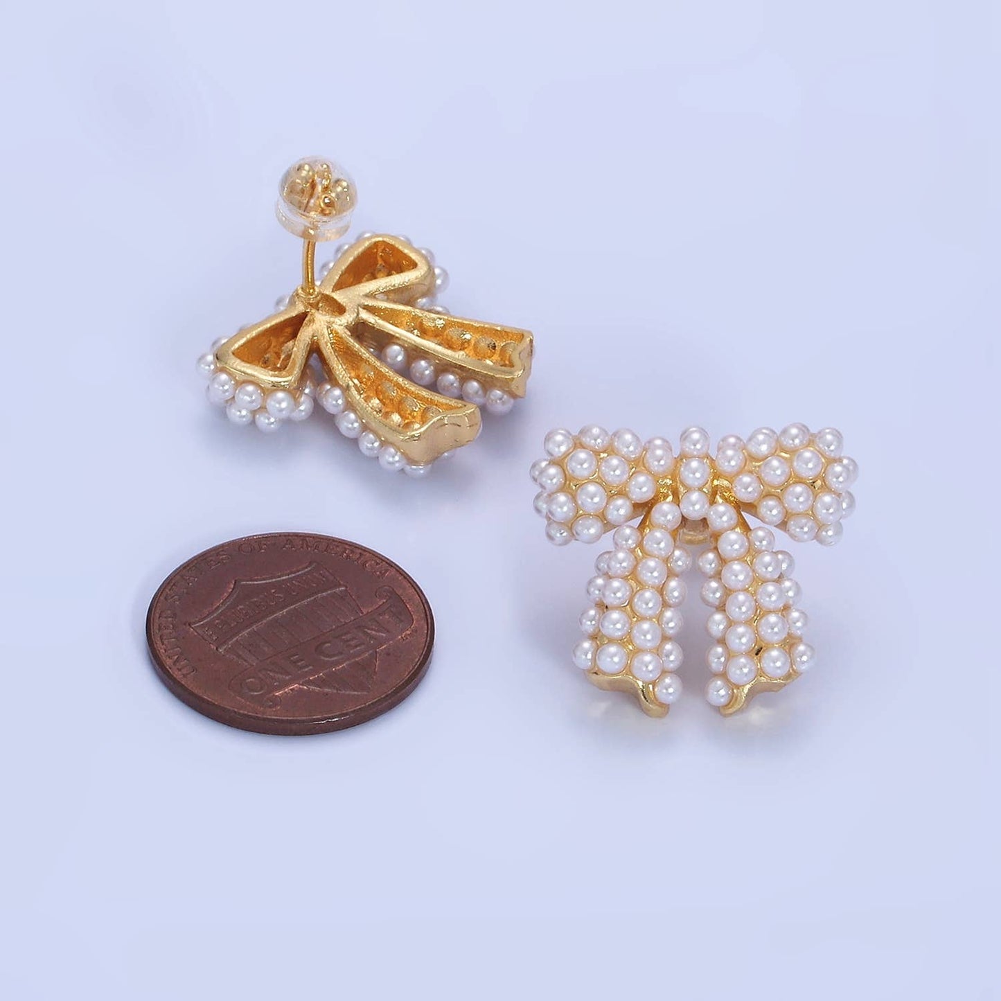 Pearl Ribbon Bow Stud Earrings