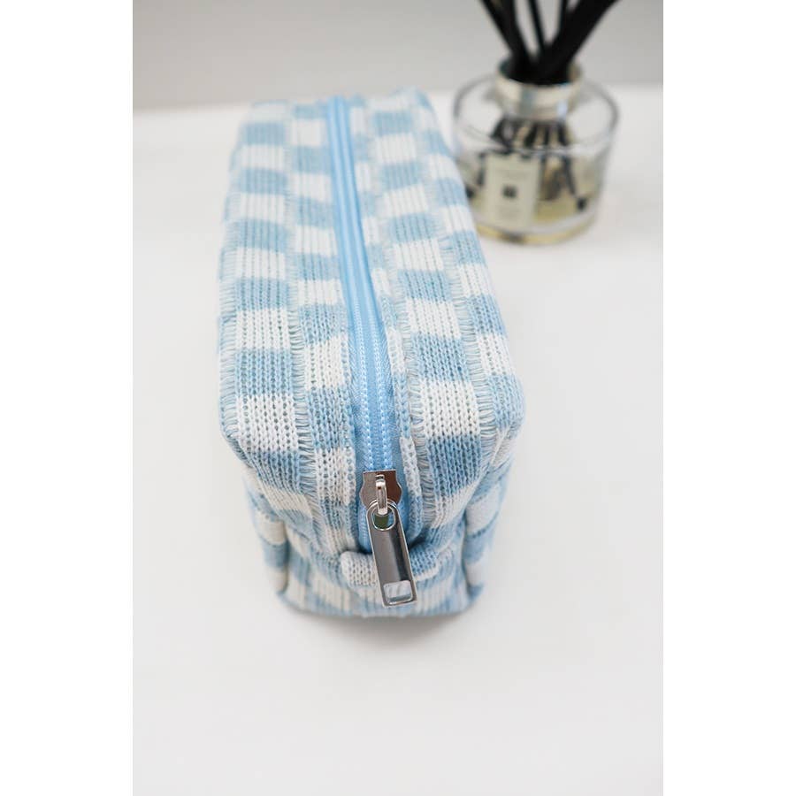 Checkered Knitted Cosmetic Bag