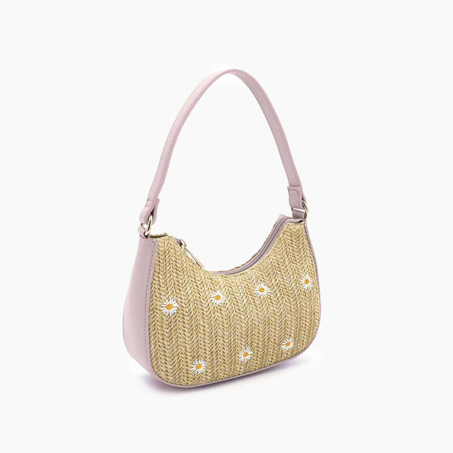 Chic Floral Straw Shoulder Bag with Top Handle Beach Purse