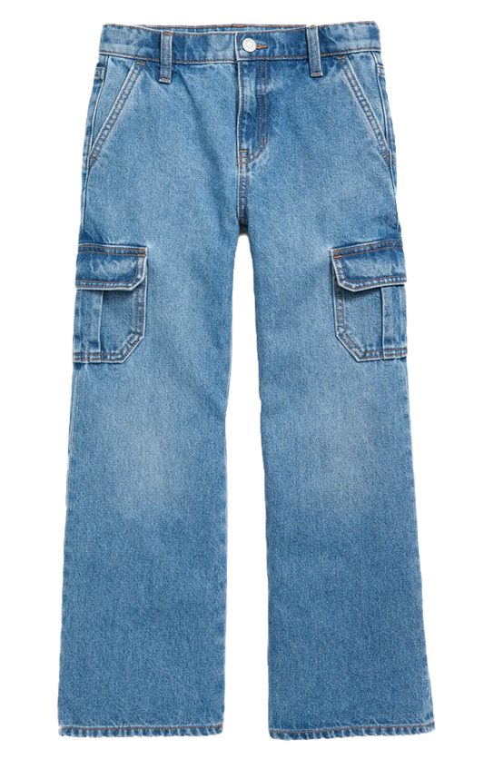 GIRLS  HIGH RISE WIDE LEG  CARGO DENIM