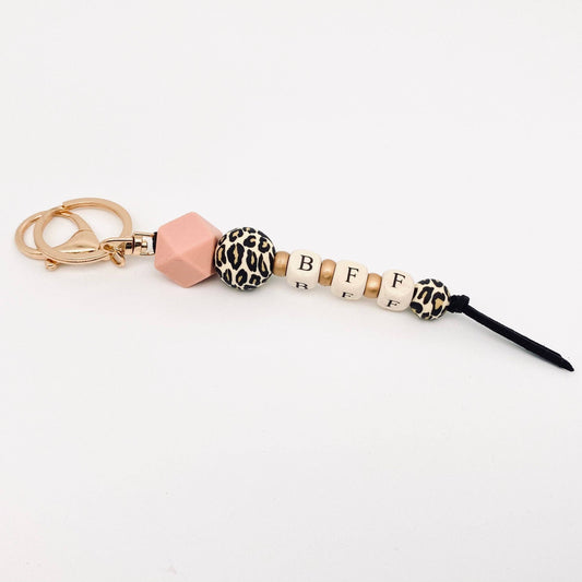 Silicone Wooden Letter Beaded Keychain