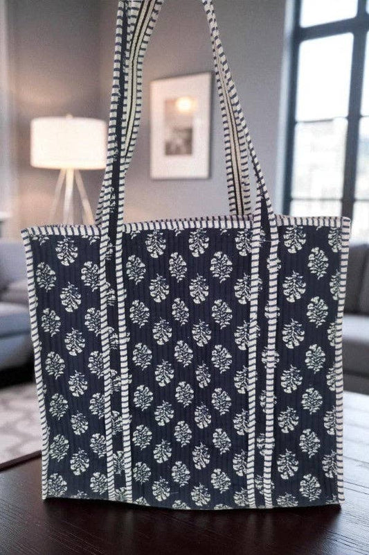 Nantucket Blooms Navy Tote Bag