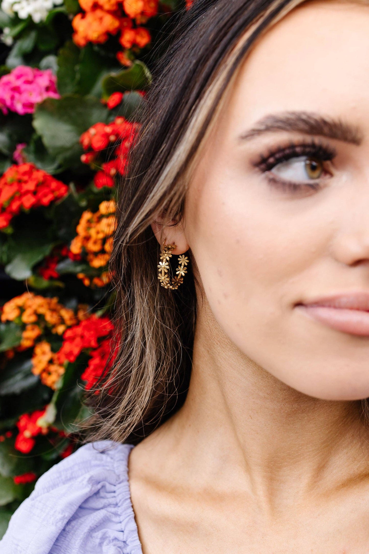 Gold Daisy Hoops - Hypoallergenic