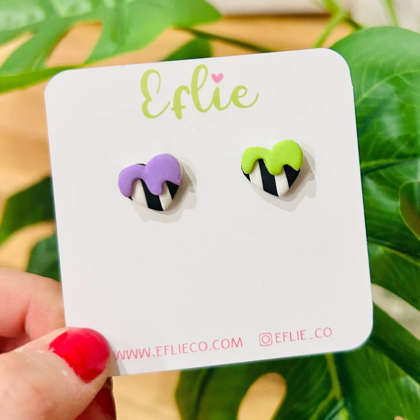 Beetlejuice Heart & Spooky Clay Stud Earrings Halloween Gift