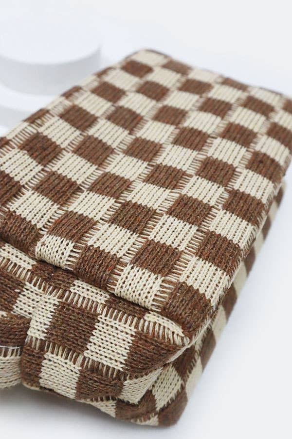 Checkered Knitted Cosmetic Bag